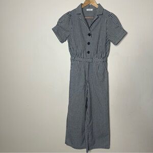 Mod Ref Anthropologie Women’s Black White Check Short Sleeve Cropped Jumpsuit S